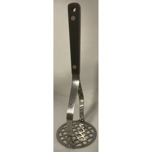 Vintage Flint Arrowhead Potato Masher Stainless USA Black Handle Mid Century